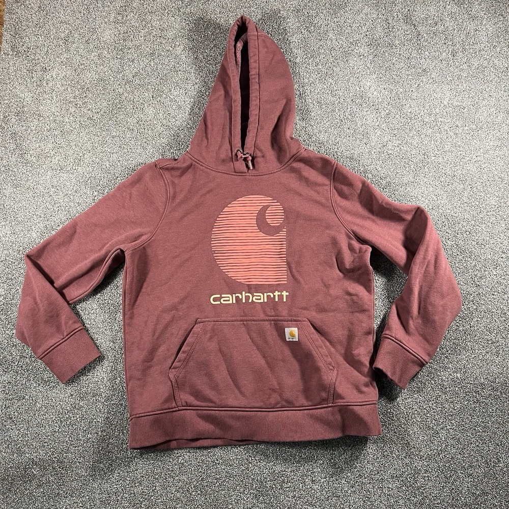 Carhartt Rain Defender Logo Hoodie Burgundy Relaxed Fit Men’s Large Pullover